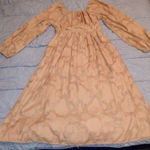 Textured Floral Midi Dress in Beige